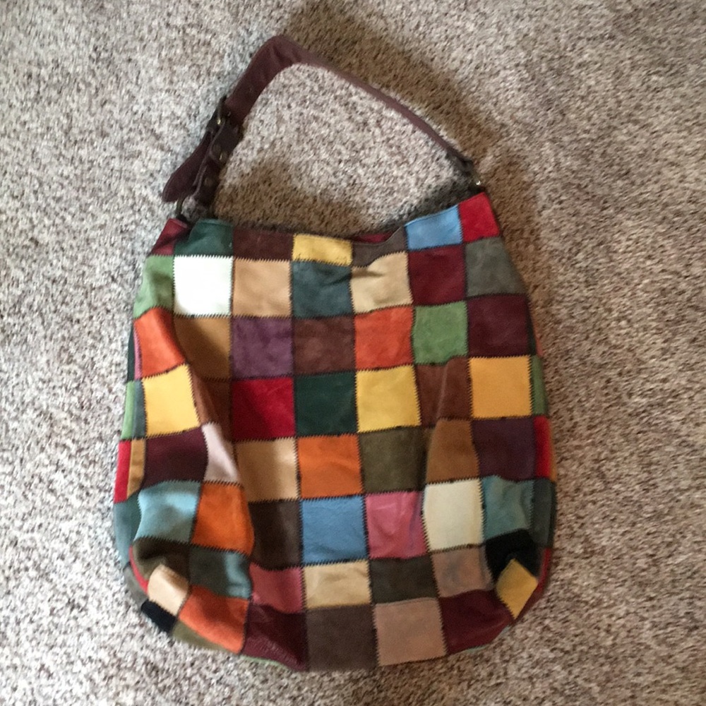 Lucky Brand BoHo Suede Patchwork Bag Purse 18in.